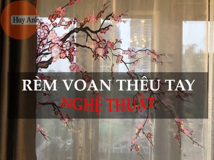 O9 Mẫu rèm thêu tay nghệ thuật 2019, rèm voan thêu HOA SEN
